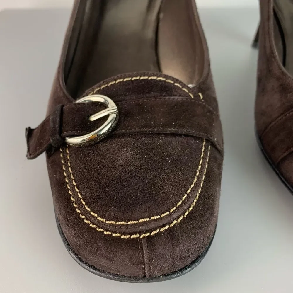 Stuart Weitzman Women's Shoes Pumps Size 9 Suede Brown Buckle Designer Luxury - Picture 4 of 13